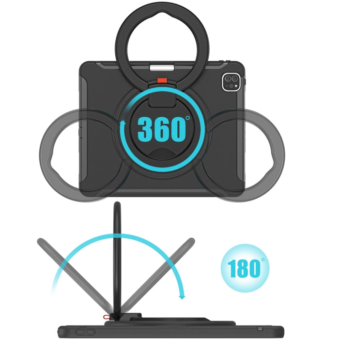 Estuche protector de TPU + PC a prueba de golpes con rotación de 360 grados Mango plegable Soporte de agarre Ranura para bolígrafo