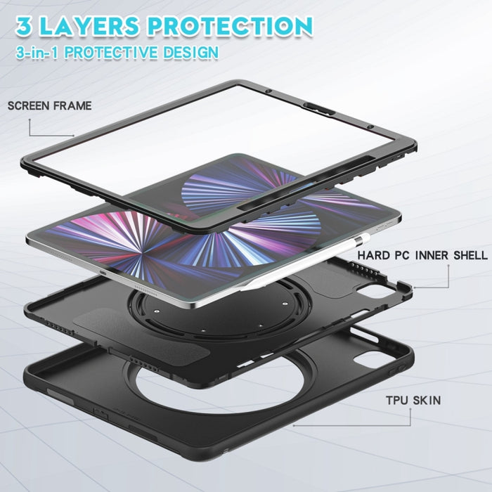 Estuche protector de TPU + PC a prueba de golpes con rotación de 360 grados Mango plegable Soporte de agarre Ranura para bolígrafo