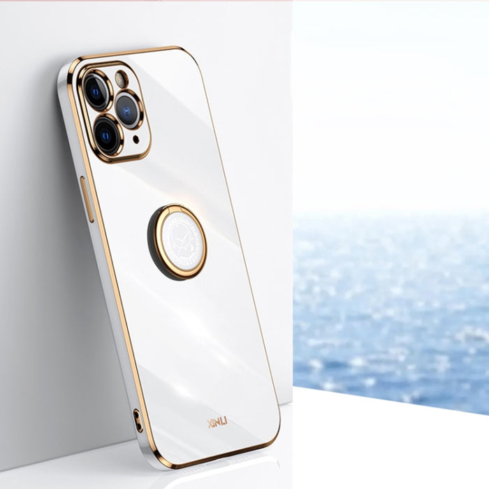 XINLI Straight 6D Plating Gold Edge TPU Estuche a prueba de golpes con soporte para anillo, For iPhone 6 / 6s, For iPhone 6 Plus / 6s Plus, For iPhone 8 Plus / 7 Plus, For iPhone SE 2022 / SE 2020 / 8 / 7, For iPhone 11, For iPhone 11 Pro              ...