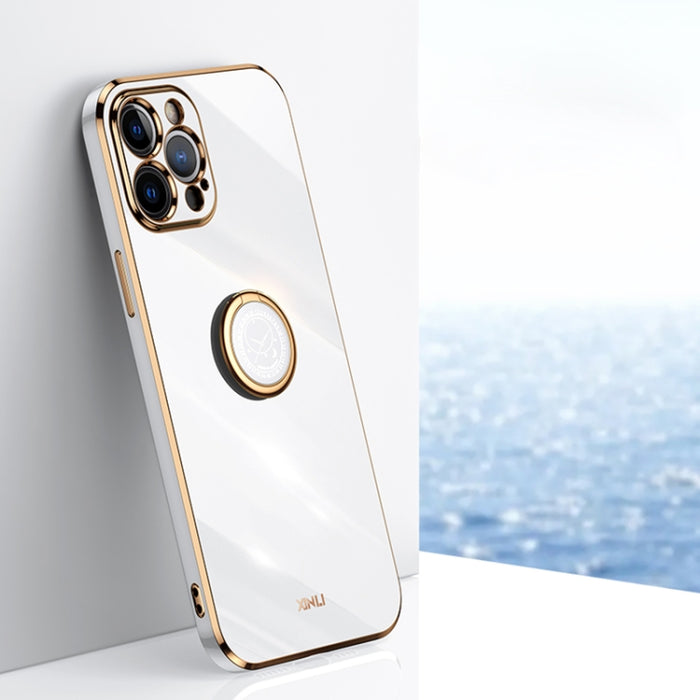 XINLI Straight 6D Plating Gold Edge TPU Estuche a prueba de golpes con soporte para anillo, For iPhone 6 / 6s, For iPhone 6 Plus / 6s Plus, For iPhone 8 Plus / 7 Plus, For iPhone SE 2022 / SE 2020 / 8 / 7, For iPhone 11, For iPhone 11 Pro              ...