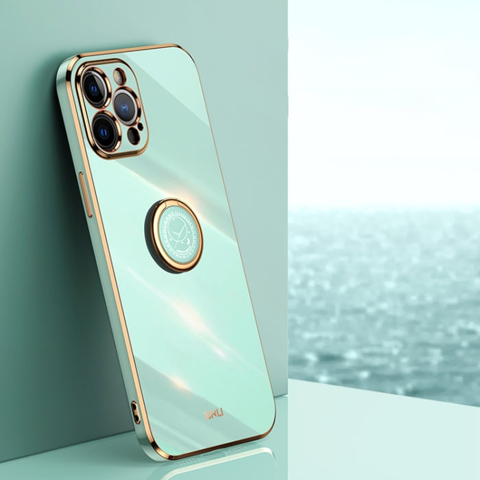 XINLI Straight 6D Plating Gold Edge TPU Estuche a prueba de golpes con soporte para anillo, For iPhone 6 / 6s, For iPhone 6 Plus / 6s Plus, For iPhone 8 Plus / 7 Plus, For iPhone SE 2022 / SE 2020 / 8 / 7, For iPhone 11, For iPhone 11 Pro              ...