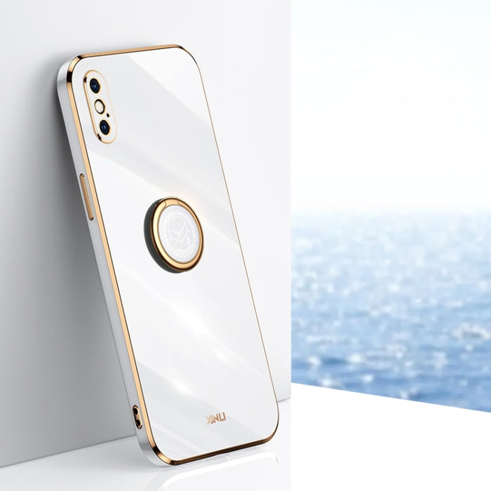 XINLI Straight 6D Plating Gold Edge TPU Estuche a prueba de golpes con soporte para anillo, For iPhone 6 / 6s, For iPhone 6 Plus / 6s Plus, For iPhone 8 Plus / 7 Plus, For iPhone SE 2022 / SE 2020 / 8 / 7, For iPhone 11, For iPhone 11 Pro              ...