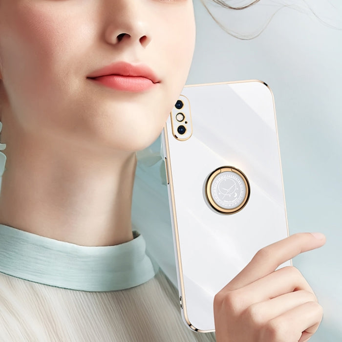 XINLI Straight 6D Plating Gold Edge TPU Estuche a prueba de golpes con soporte para anillo