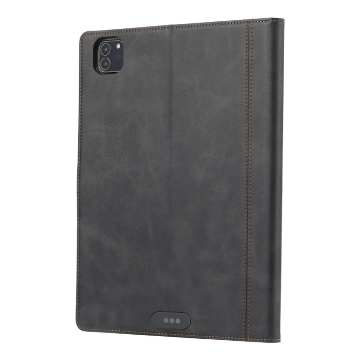 Estuche de cuero con tapa horizontal y cierre doble con textura de becerro con marco de fotos y soporte y ranuras para tarjetas y billetera