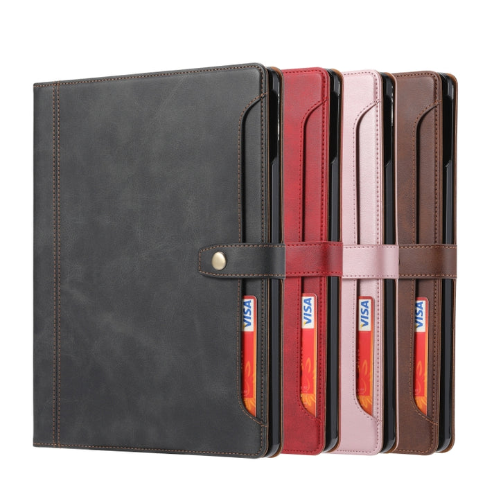 Estuche de cuero con tapa horizontal y cierre doble con textura de becerro con marco de fotos y soporte y ranuras para tarjetas y billetera