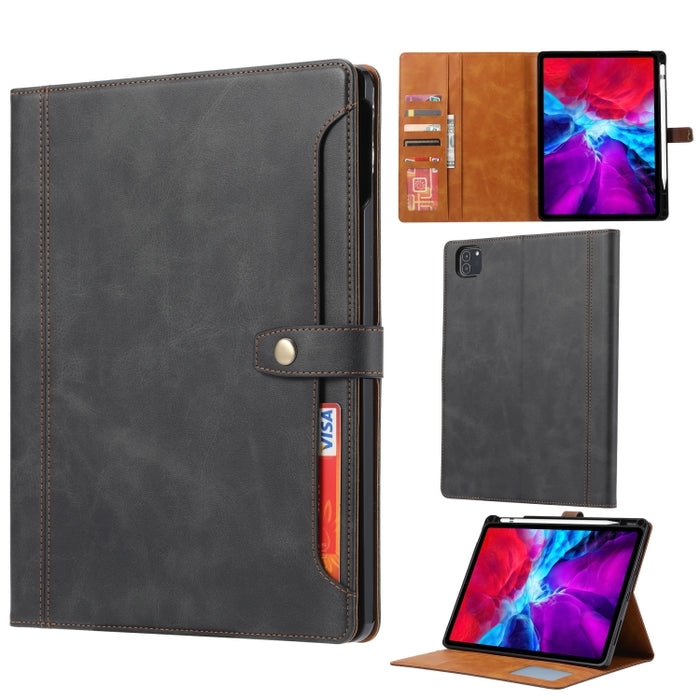 Estuche de cuero con tapa horizontal y cierre doble con textura de becerro con marco de fotos y soporte y ranuras para tarjetas y billetera