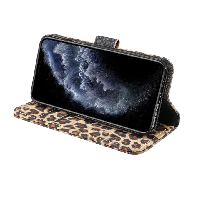 Leopard Pattern Horizontal Flip PC + PU Funda de cuero con soporte y ranuras para tarjetas y billetera