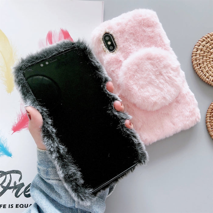 Funda protectora de felpa para teléfono con espejo
