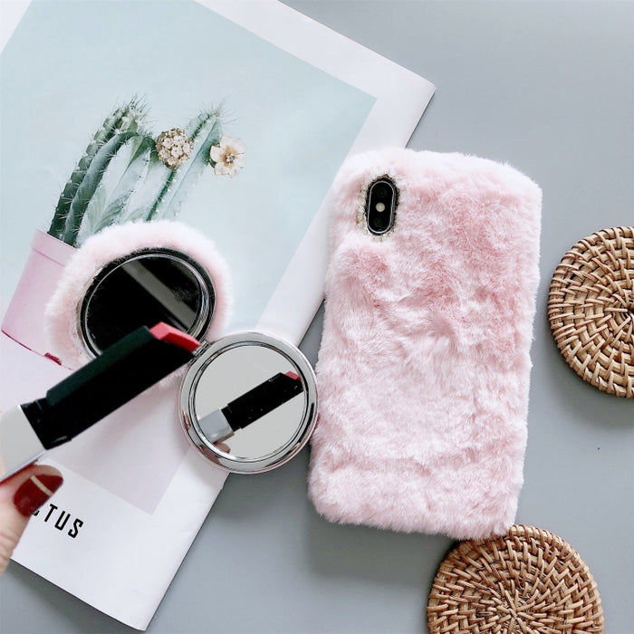 Funda protectora de felpa para teléfono con espejo