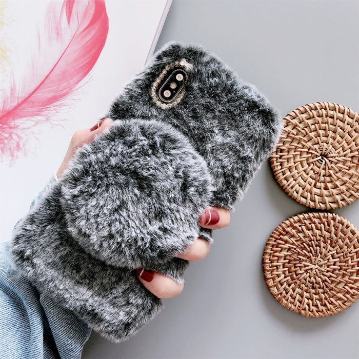 Funda protectora de felpa para teléfono con espejo