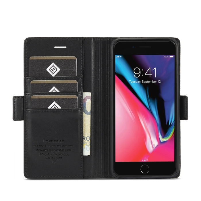 LC.IMEEKE Hebilla magnética PU + TPU Estuche de cuero con tapa horizontal con soporte y ranuras para tarjetas y billetera