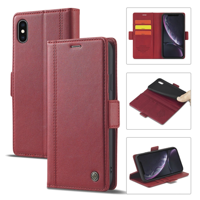 LC.IMEEKE Hebilla magnética PU + TPU Estuche de cuero con tapa horizontal con soporte y ranuras para tarjetas y billetera