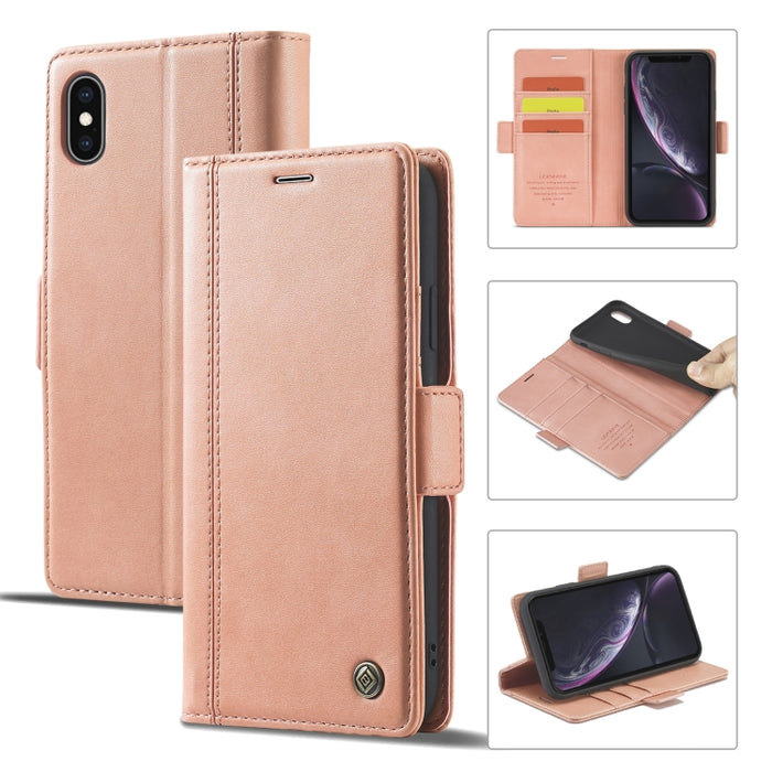 LC.IMEEKE Hebilla magnética PU + TPU Estuche de cuero con tapa horizontal con soporte y ranuras para tarjetas y billetera
