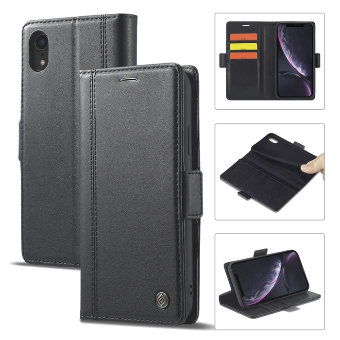 LC.IMEEKE Hebilla magnética PU + TPU Estuche de cuero con tapa horizontal con soporte y ranuras para tarjetas y billetera
