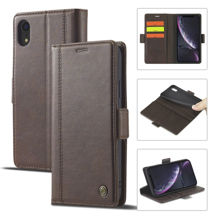 LC.IMEEKE Hebilla magnética PU + TPU Estuche de cuero con tapa horizontal con soporte y ranuras para tarjetas y billetera