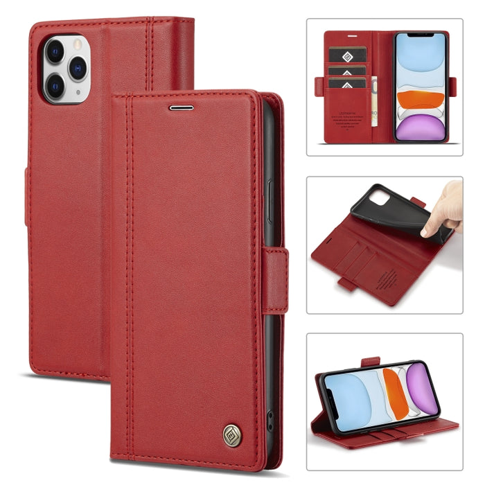 LC.IMEEKE Hebilla magnética PU + TPU Estuche de cuero con tapa horizontal con soporte y ranuras para tarjetas y billetera