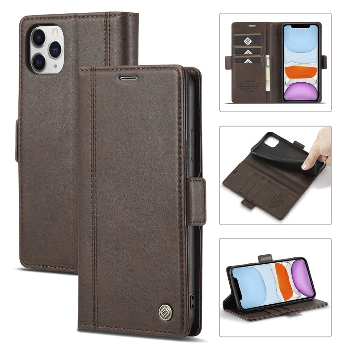 LC.IMEEKE Hebilla magnética PU + TPU Estuche de cuero con tapa horizontal con soporte y ranuras para tarjetas y billetera