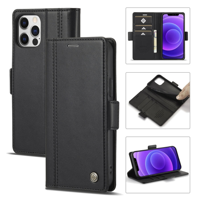 LC.IMEEKE Hebilla magnética PU + TPU Estuche de cuero con tapa horizontal con soporte y ranuras para tarjetas y billetera