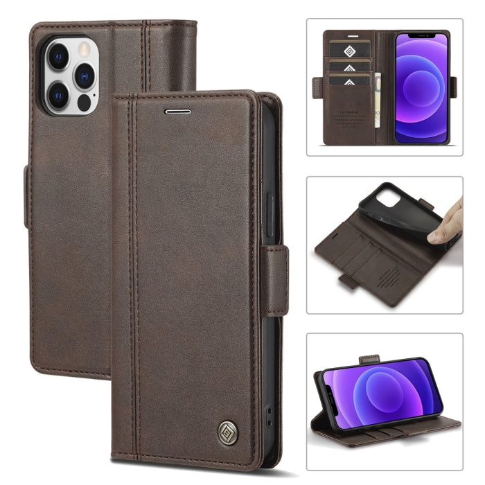 LC.IMEEKE Hebilla magnética PU + TPU Estuche de cuero con tapa horizontal con soporte y ranuras para tarjetas y billetera
