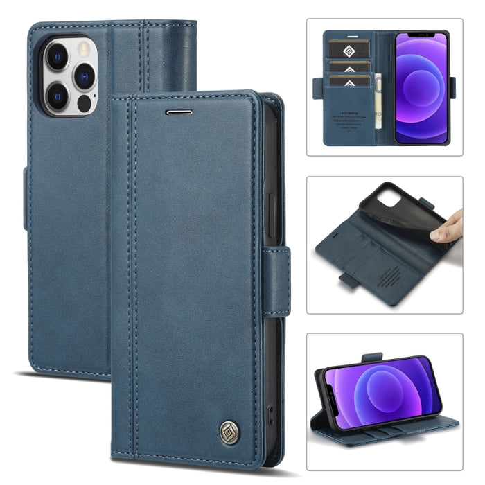 LC.IMEEKE Hebilla magnética PU + TPU Estuche de cuero con tapa horizontal con soporte y ranuras para tarjetas y billetera