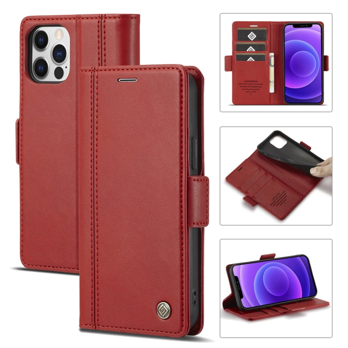 LC.IMEEKE Hebilla magnética PU + TPU Estuche de cuero con tapa horizontal con soporte y ranuras para tarjetas y billetera