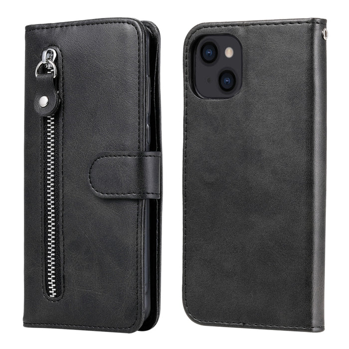 Funda de cuero con tapa horizontal y cremallera con textura de becerro a la moda con soporte y ranuras para tarjetas y función de billetera