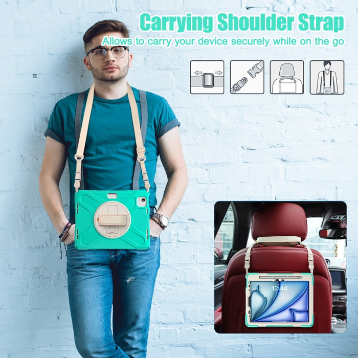 Funda protectora de silicona + PC con soporte y correa para el hombro, For iPad Air 11 2024 / Air 5 10.9 2022 / Air 4 10.9 2020 / Pro 11 2022 /2021 / 2018 / 2020