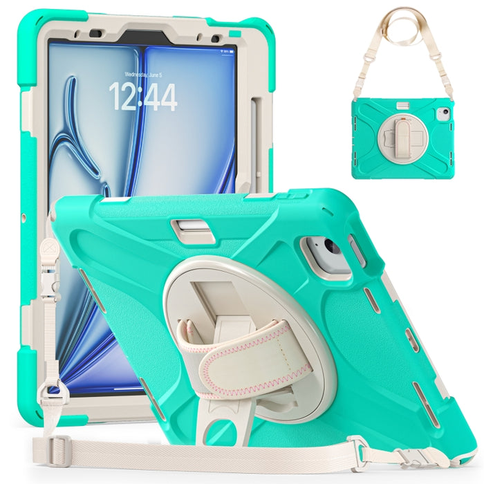 Funda protectora de silicona + PC con soporte y correa para el hombro, For iPad Air 11 2024 / Air 5 10.9 2022 / Air 4 10.9 2020 / Pro 11 2022 /2021 / 2018 / 2020