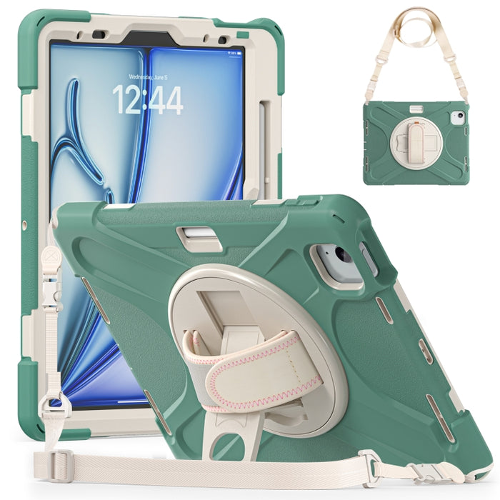 Funda protectora de silicona + PC con soporte y correa para el hombro, For iPad Air 11 2024 / Air 5 10.9 2022 / Air 4 10.9 2020 / Pro 11 2022 /2021 / 2018 / 2020