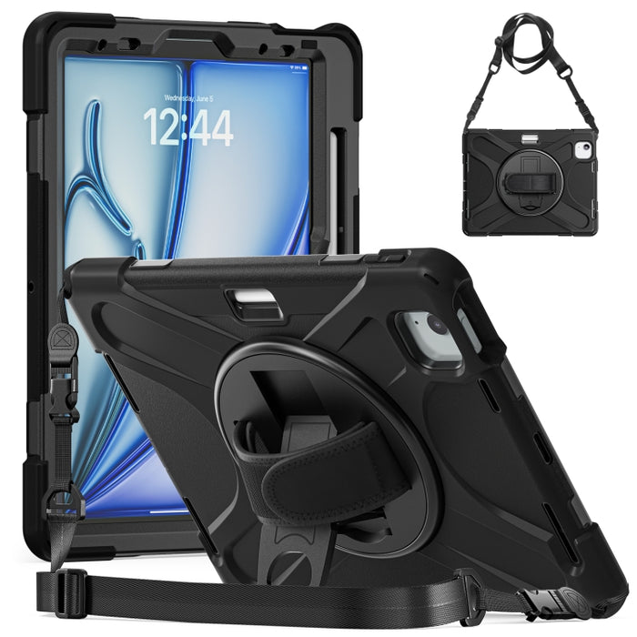 Funda protectora de silicona + PC con soporte y correa para el hombro, For iPad Air 11 2024 / Air 5 10.9 2022 / Air 4 10.9 2020 / Pro 11 2022 /2021 / 2018 / 2020