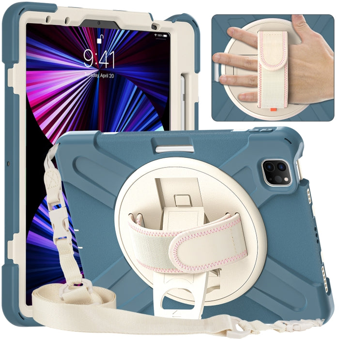 Funda protectora de silicona + PC con soporte y correa para el hombro, For iPad Air 11 2024 / Air 5 10.9 2022 / Air 4 10.9 2020 / Pro 11 2022 /2021 / 2018 / 2020