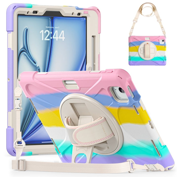 Funda protectora de silicona + PC con soporte y correa para el hombro, For iPad Air 11 2024 / Air 5 10.9 2022 / Air 4 10.9 2020 / Pro 11 2022 /2021 / 2018 / 2020