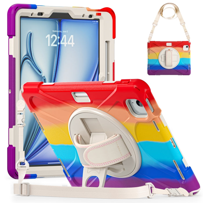 Funda protectora de silicona + PC con soporte y correa para el hombro, For iPad Air 11 2024 / Air 5 10.9 2022 / Air 4 10.9 2020 / Pro 11 2022 /2021 / 2018 / 2020
