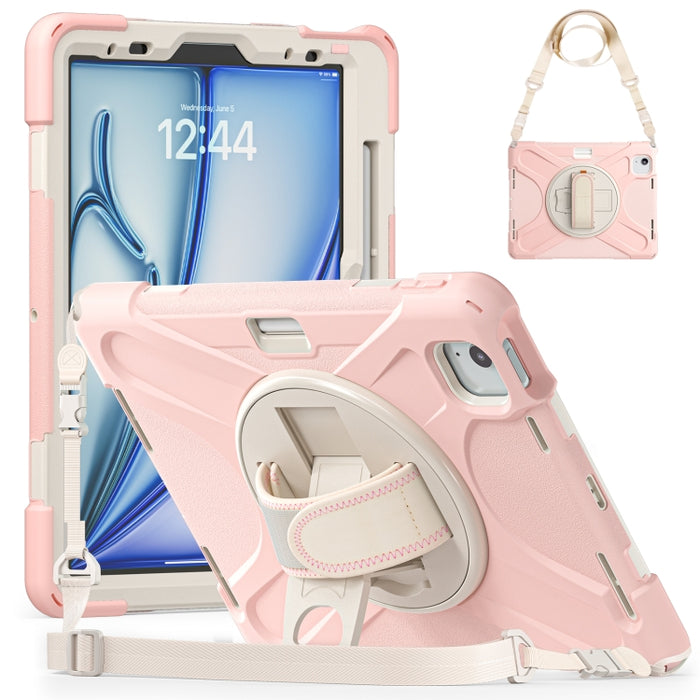 Funda protectora de silicona + PC con soporte y correa para el hombro, For iPad Air 11 2024 / Air 5 10.9 2022 / Air 4 10.9 2020 / Pro 11 2022 /2021 / 2018 / 2020