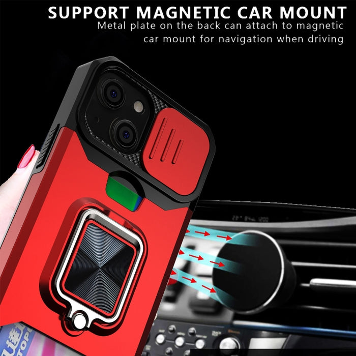 Diseño de cubierta de cámara deslizante PC + TPU Estuche a prueba de golpes con soporte para anillo y ranura para tarjeta, For iPhone 13 mini, For iPhone 13, For iPhone 13 Pro, For iPhone XS / X, For iPhone XR, For iPhone 11 Pro, For iPhone 11 Pro Max ...