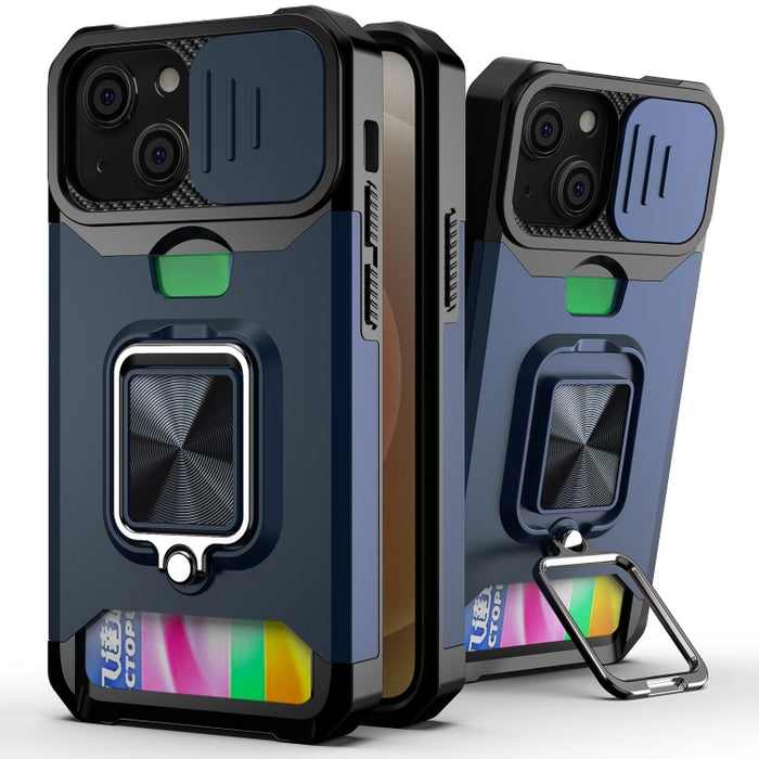 Diseño de cubierta de cámara deslizante PC + TPU Estuche a prueba de golpes con soporte para anillo y ranura para tarjeta, For iPhone 13 mini, For iPhone 13, For iPhone 13 Pro, For iPhone XS / X, For iPhone XR, For iPhone 11 Pro, For iPhone 11 Pro Max ...