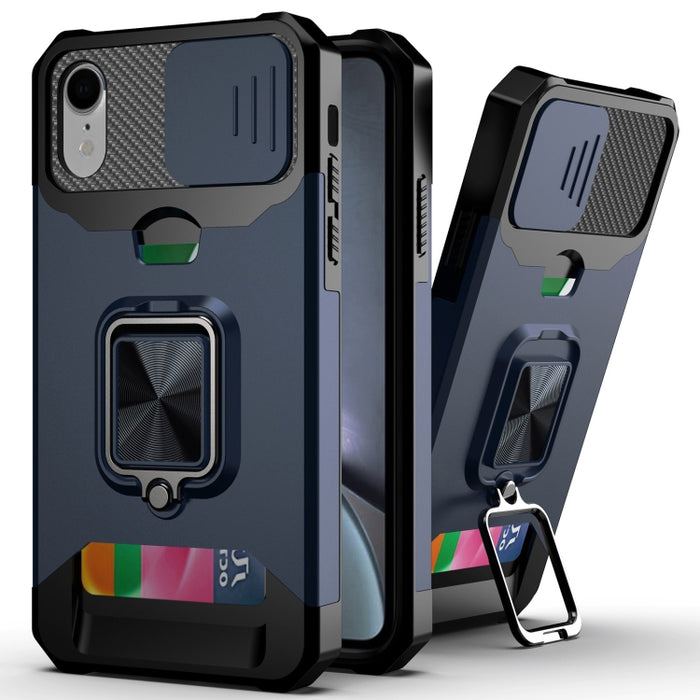 Diseño de cubierta de cámara deslizante PC + TPU Estuche a prueba de golpes con soporte para anillo y ranura para tarjeta, For iPhone 13 mini, For iPhone 13, For iPhone 13 Pro, For iPhone XS / X, For iPhone XR, For iPhone 11 Pro, For iPhone 11 Pro Max ...