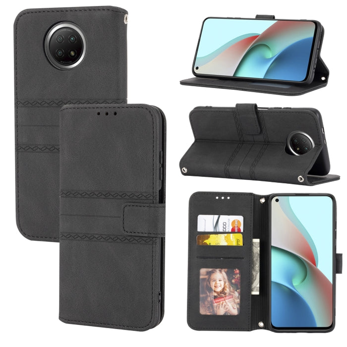 Hebilla magnética a rayas en relieve PU + TPU Funda de cuero con tapa horizontal con soporte y ranura para tarjeta y billetera y marco de fotos y honda, For Xiaomi Redmi Note 9 5G, For Xiaomi Redmi Note 9 Pro Max, For Xiaomi Redmi Note 10              ...