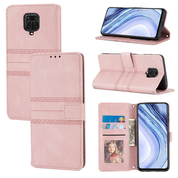 Hebilla magnética a rayas en relieve PU + TPU Funda de cuero con tapa horizontal con soporte y ranura para tarjeta y billetera y marco de fotos y honda, For Xiaomi Redmi Note 9 5G, For Xiaomi Redmi Note 9 Pro Max, For Xiaomi Redmi Note 10              ...