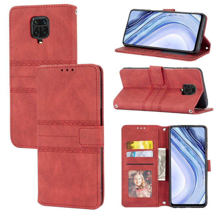 Hebilla magnética a rayas en relieve PU + TPU Funda de cuero con tapa horizontal con soporte y ranura para tarjeta y billetera y marco de fotos y honda, For Xiaomi Redmi Note 9 5G, For Xiaomi Redmi Note 9 Pro Max, For Xiaomi Redmi Note 10              ...
