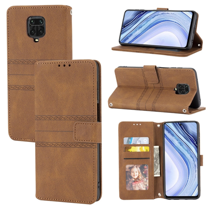 Hebilla magnética a rayas en relieve PU + TPU Funda de cuero con tapa horizontal con soporte y ranura para tarjeta y billetera y marco de fotos y honda, For Xiaomi Redmi Note 9 5G, For Xiaomi Redmi Note 9 Pro Max, For Xiaomi Redmi Note 10              ...