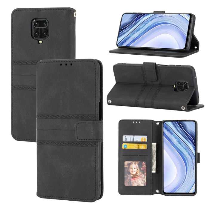 Hebilla magnética a rayas en relieve PU + TPU Funda de cuero con tapa horizontal con soporte y ranura para tarjeta y billetera y marco de fotos y honda, For Xiaomi Redmi Note 9 5G, For Xiaomi Redmi Note 9 Pro Max, For Xiaomi Redmi Note 10              ...
