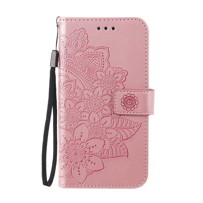 Estuche de cuero de PU con tapa horizontal con estampado de flores de 7 pétalos con soporte y ranuras para tarjetas y billetera y marco de fotos