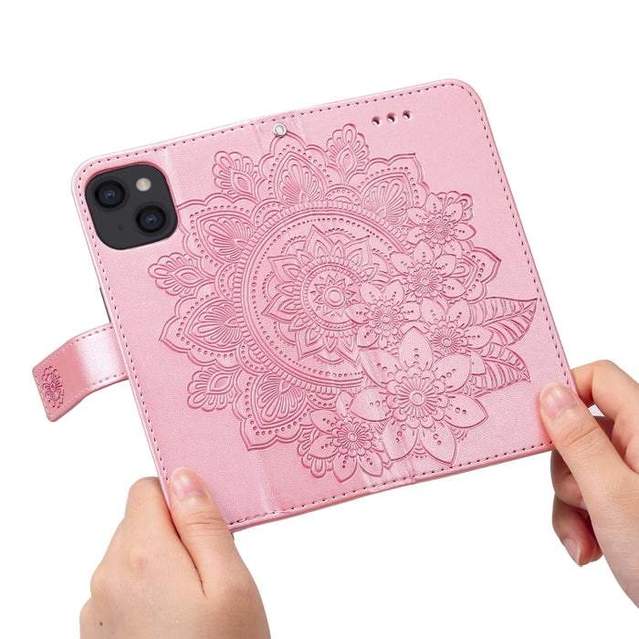 Estuche de cuero de PU con tapa horizontal con estampado de flores de 7 pétalos con soporte y ranuras para tarjetas y billetera y marco de fotos
