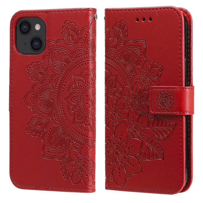 Estuche de cuero de PU con tapa horizontal con estampado de flores de 7 pétalos con soporte y ranuras para tarjetas y billetera y marco de fotos