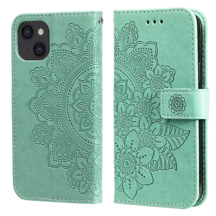 Estuche de cuero de PU con tapa horizontal con estampado de flores de 7 pétalos con soporte y ranuras para tarjetas y billetera y marco de fotos