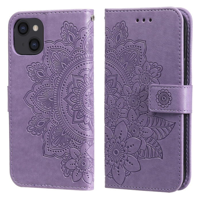 Estuche de cuero de PU con tapa horizontal con estampado de flores de 7 pétalos con soporte y ranuras para tarjetas y billetera y marco de fotos