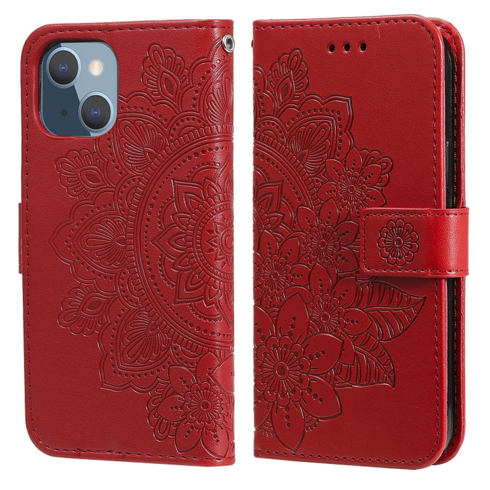 Estuche de cuero de PU con tapa horizontal con estampado de flores de 7 pétalos con soporte y ranuras para tarjetas y billetera y marco de fotos