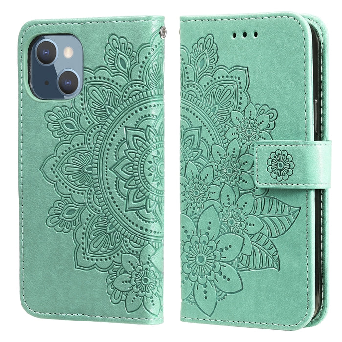 Estuche de cuero de PU con tapa horizontal con estampado de flores de 7 pétalos con soporte y ranuras para tarjetas y billetera y marco de fotos