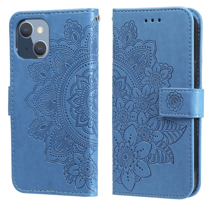 Estuche de cuero de PU con tapa horizontal con estampado de flores de 7 pétalos con soporte y ranuras para tarjetas y billetera y marco de fotos